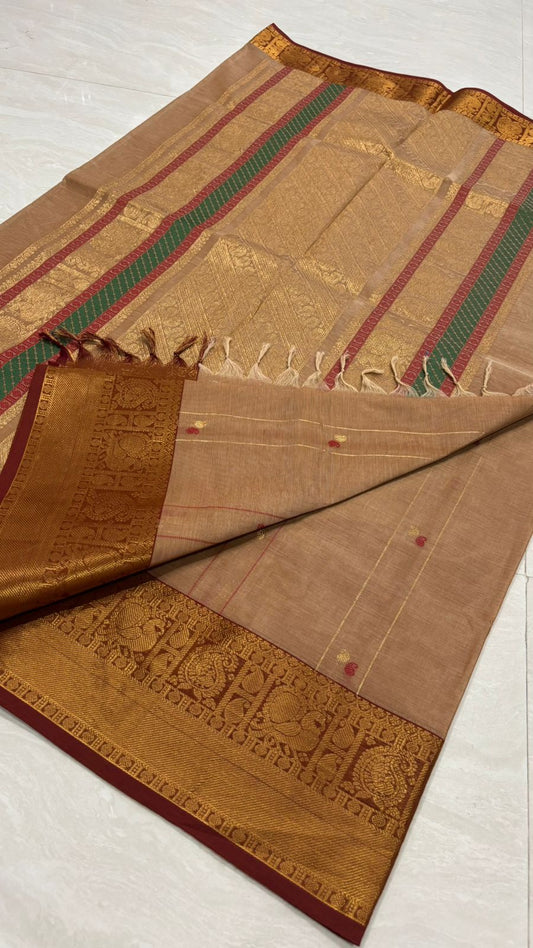 Kanchi cotton with premium zari weaves - Beige