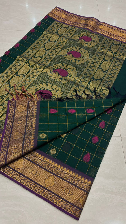 Kanchi cotton with premium zari weaves - Green