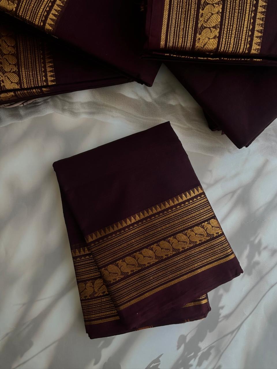 Kanchi cotton saree - coffee brown