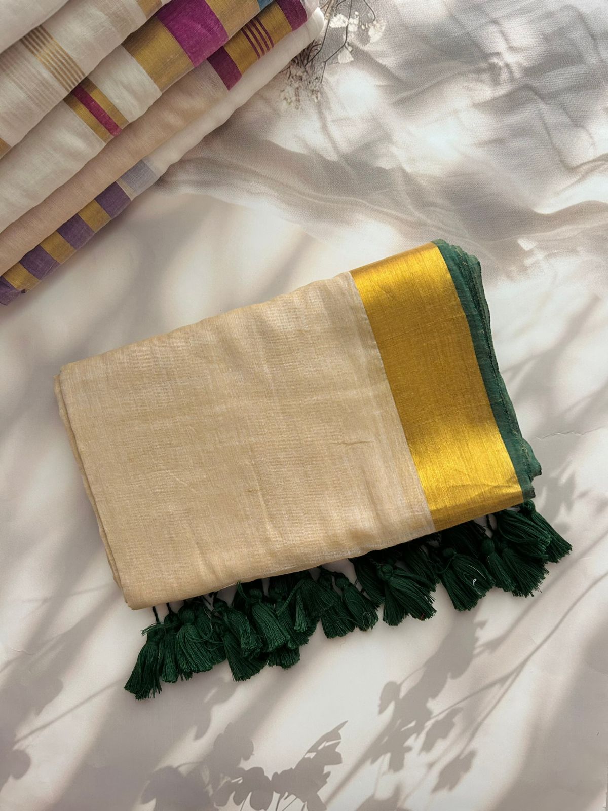 Off white Mul mul saree with zari border
