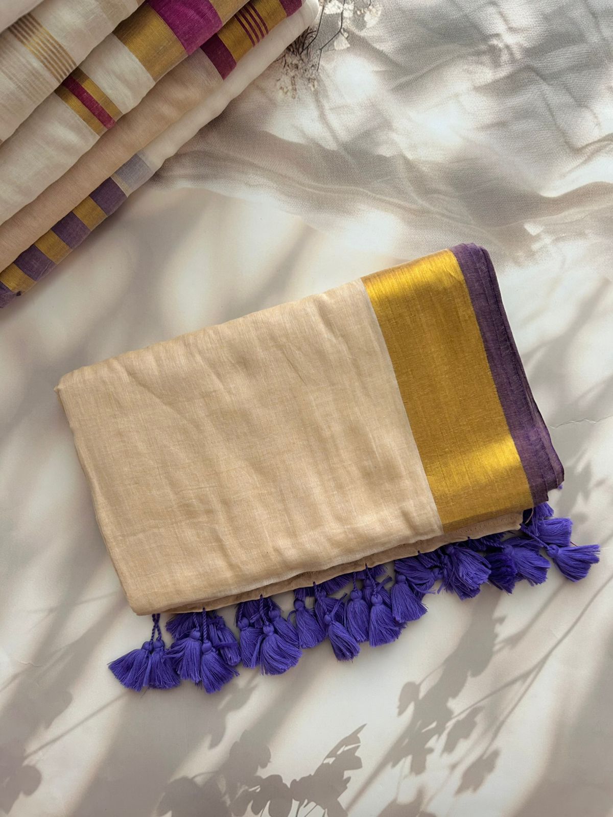 Off white Mul mul saree with zari borders