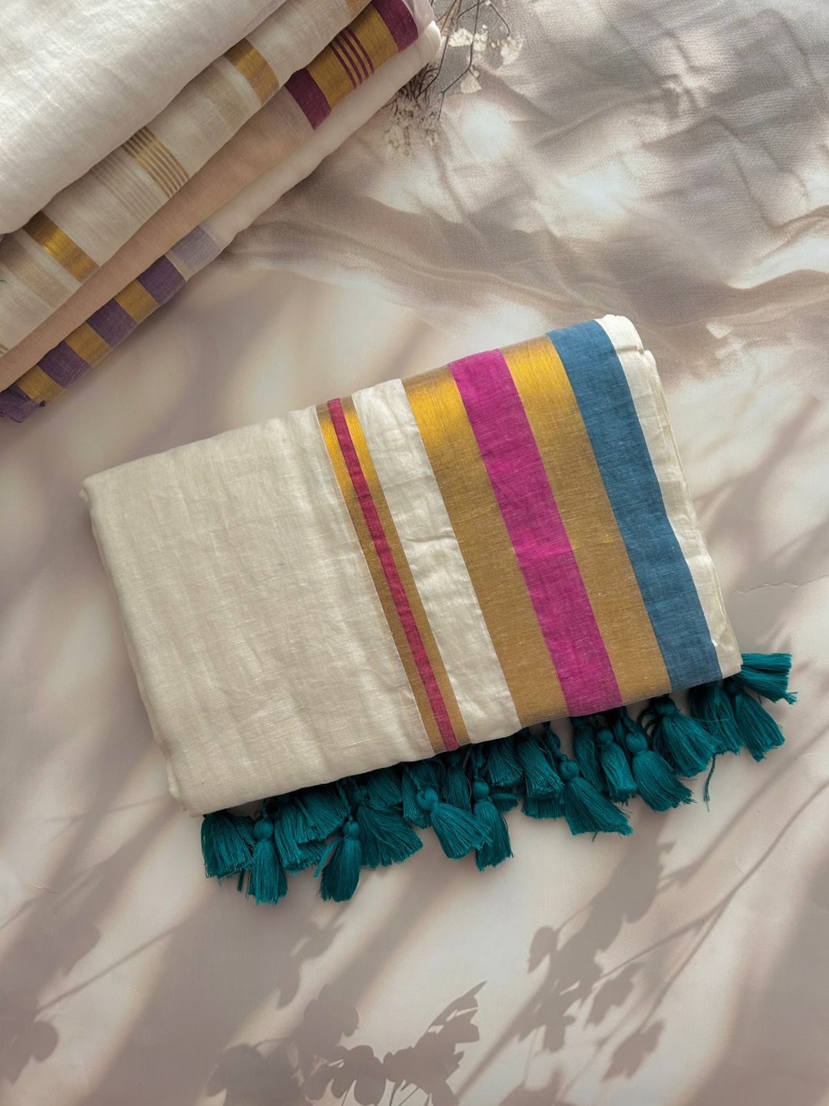 Off white Mul mul saree with zari borders