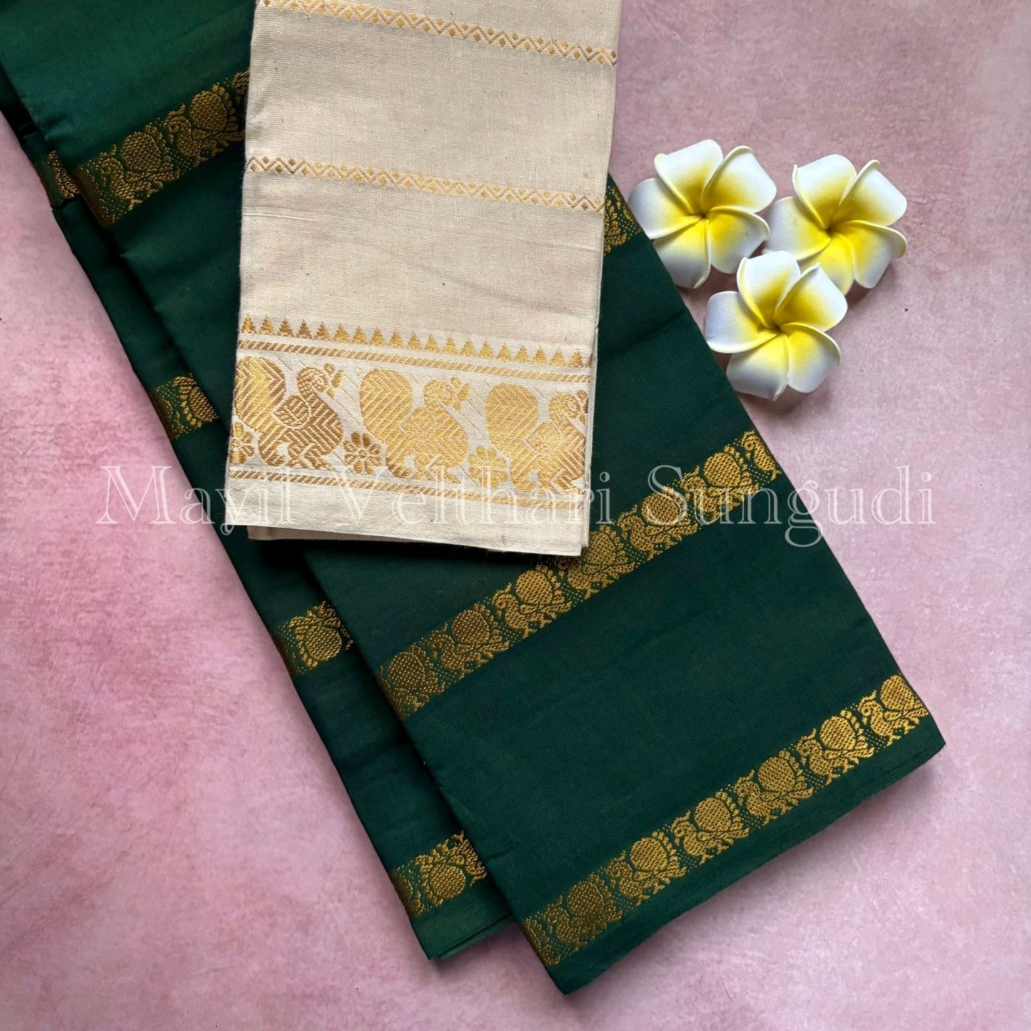 Velthari Sungudi Cotton saree - Green