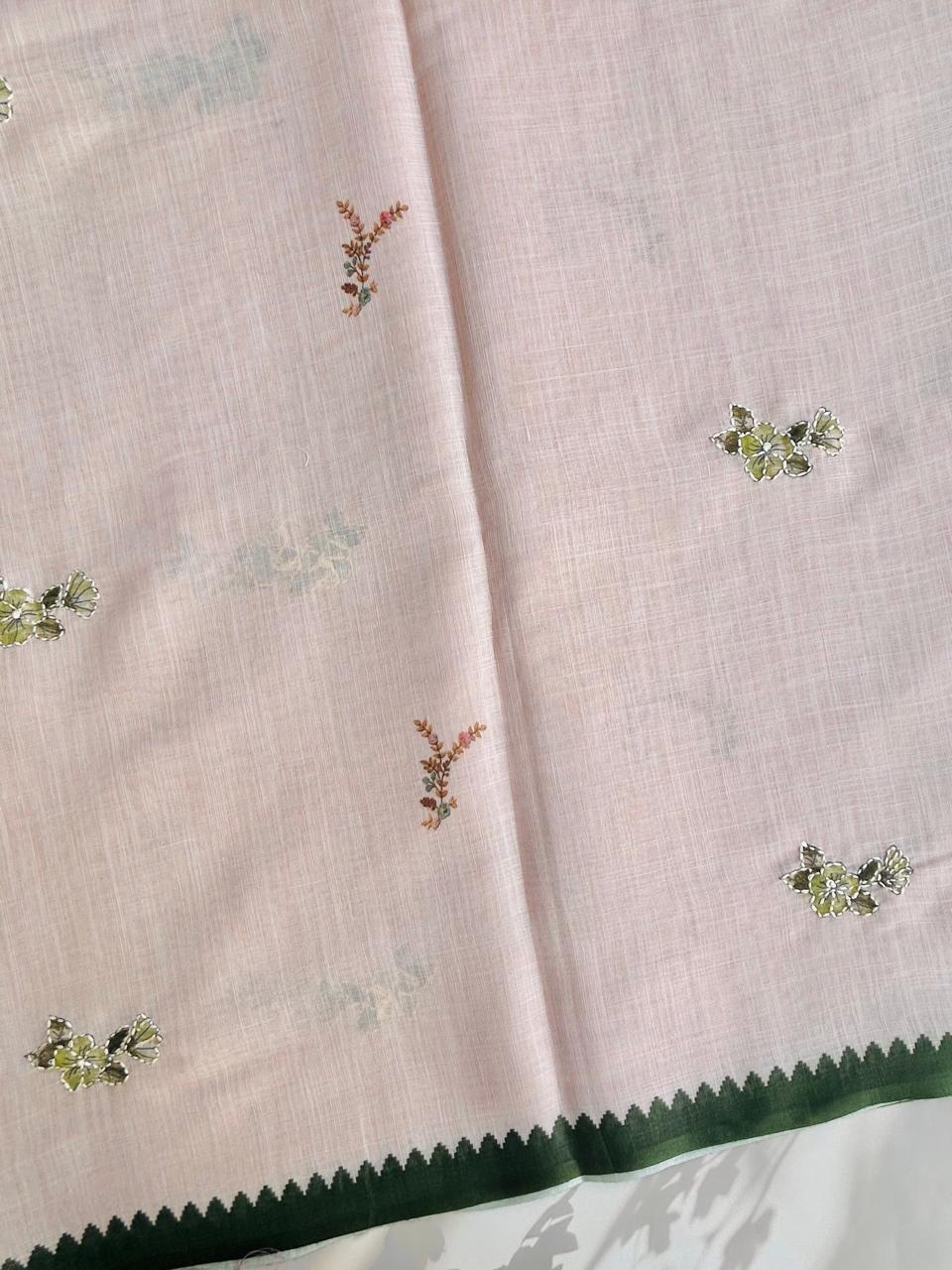Off white linen saree with minimal knotwork