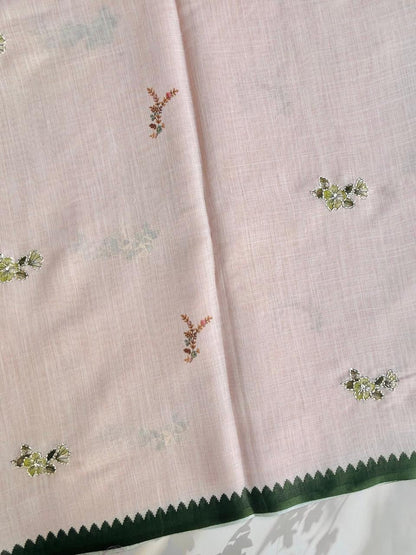Off white linen saree with minimal knotwork