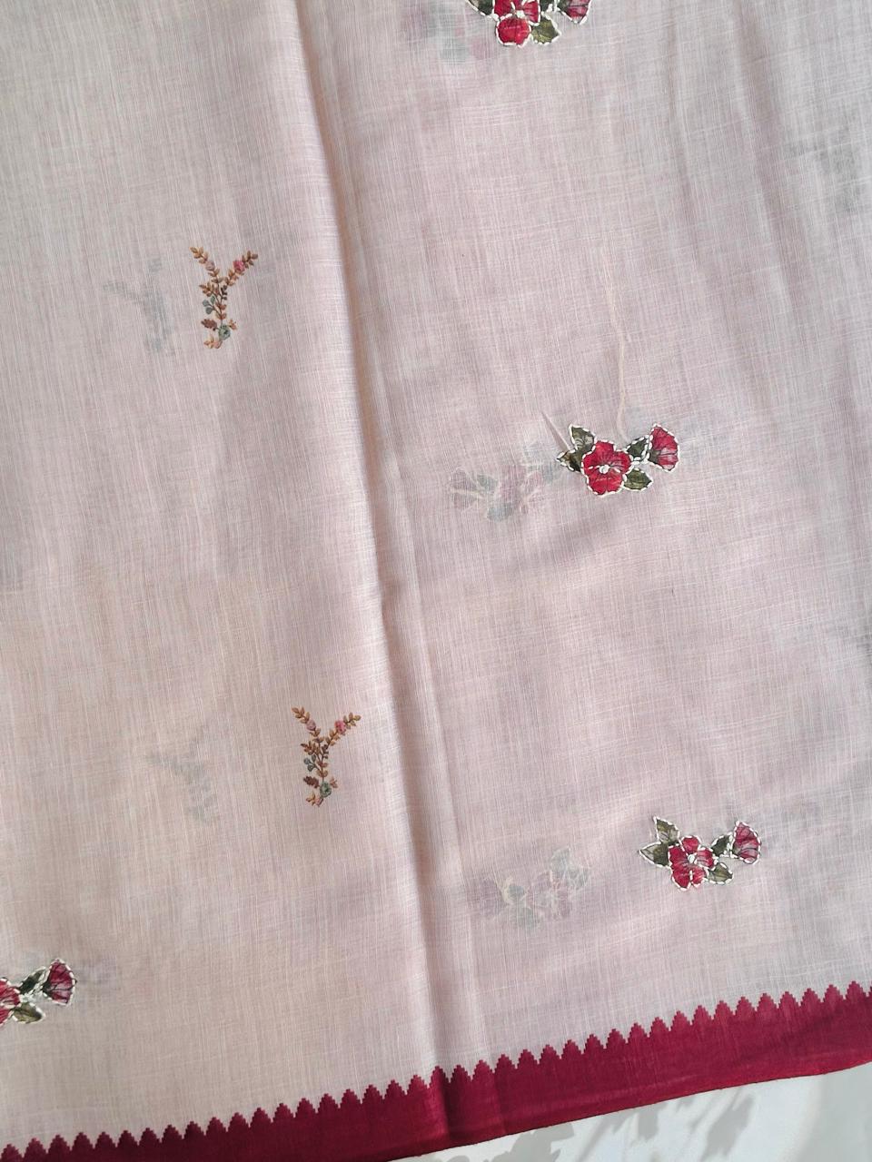 Off white linen saree with minimal knotwork