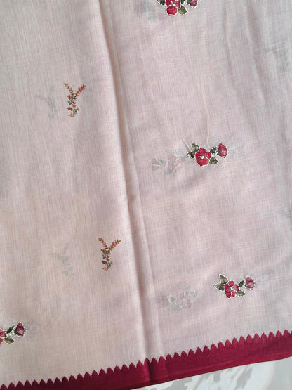Off white linen saree with minimal knotwork