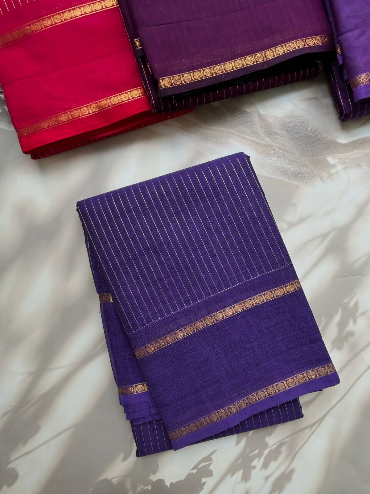 Kanchi cotton saree with Korvai border - violet