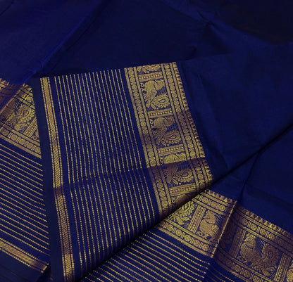 Royal blue Kanchi cotton saree with zari lines border
