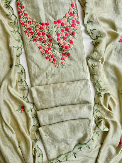 Unstitched crush tissue embroidered dress material set