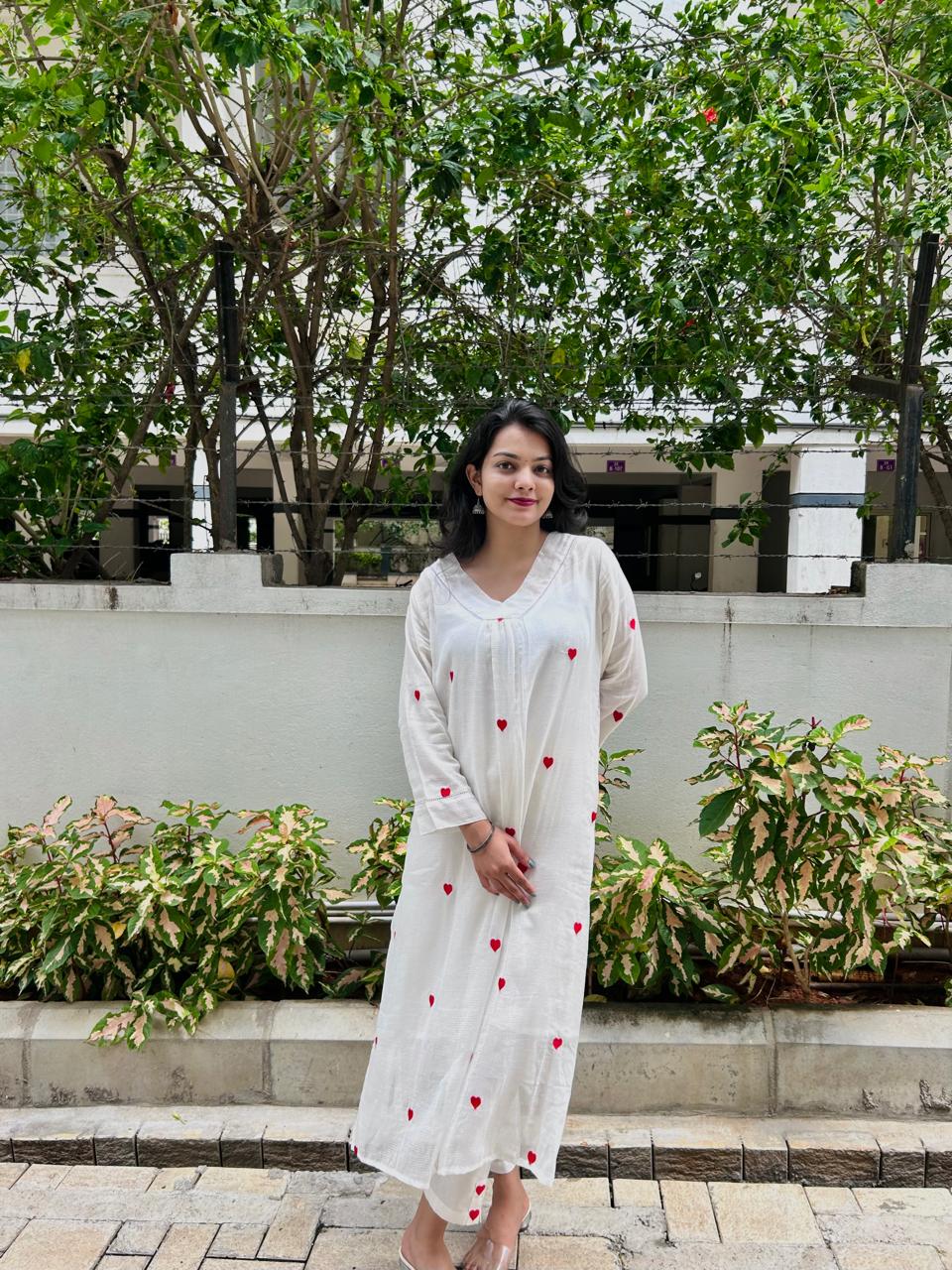 Cotton Co Ord set in heart embroidery