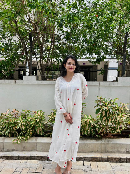 Cotton Co Ord set in heart embroidery