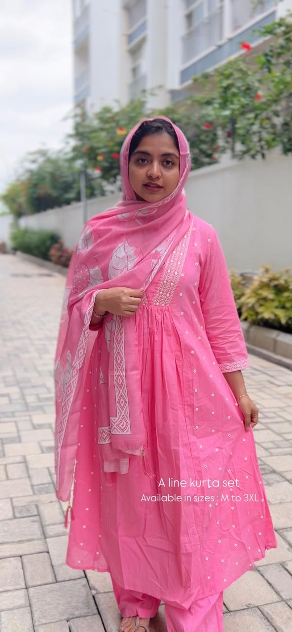 Pink Cotton Kurta set