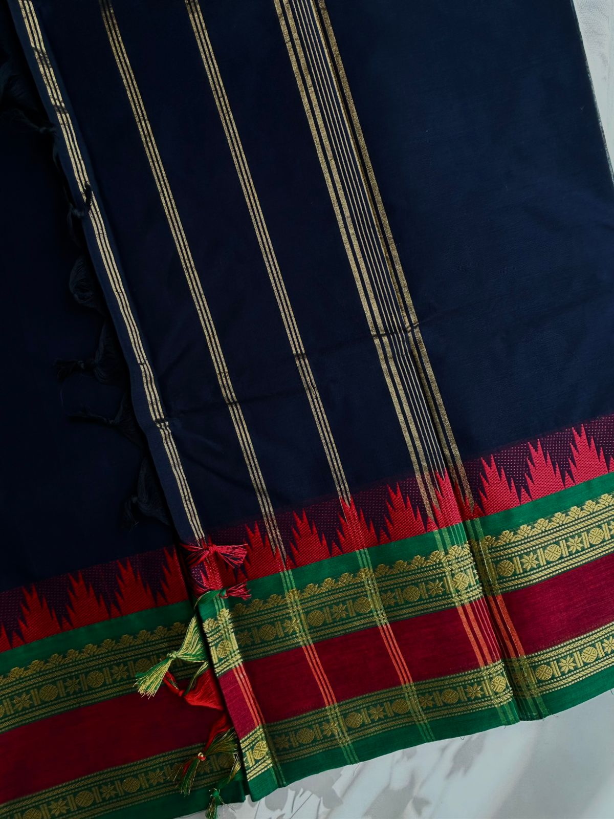 Kanchi cotton saree - navy blue