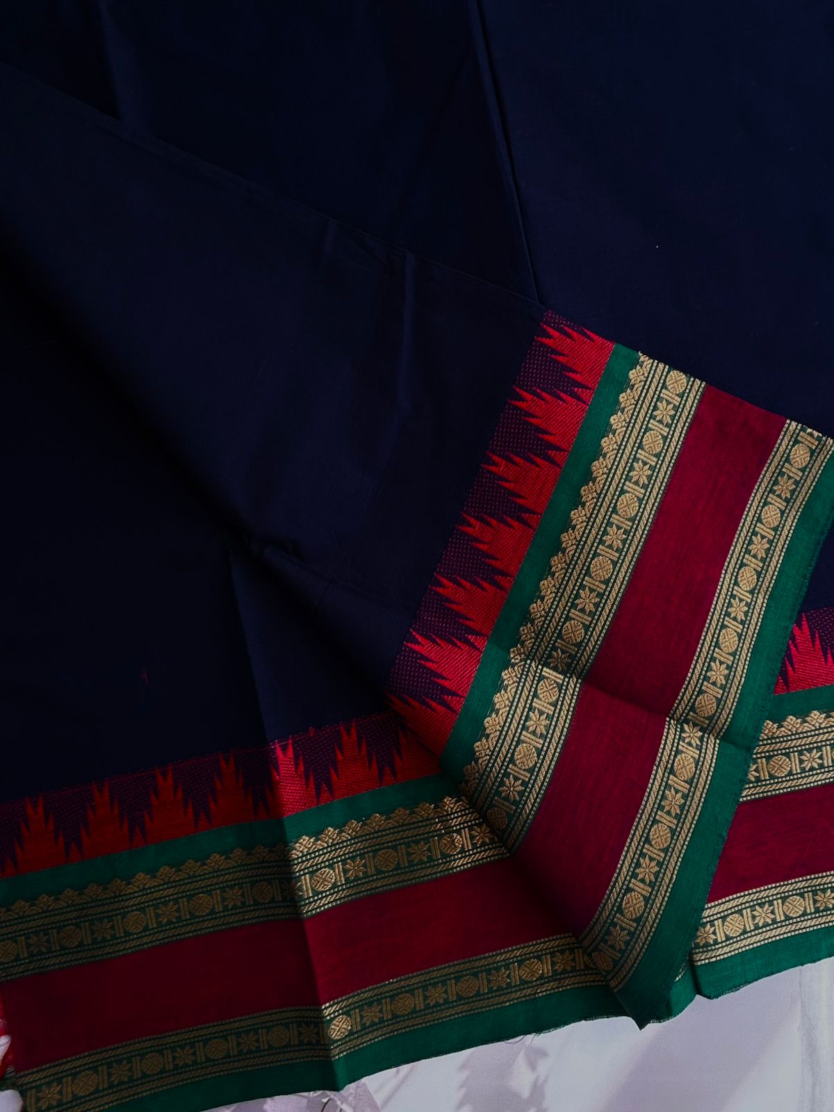 Kanchi cotton saree - navy blue