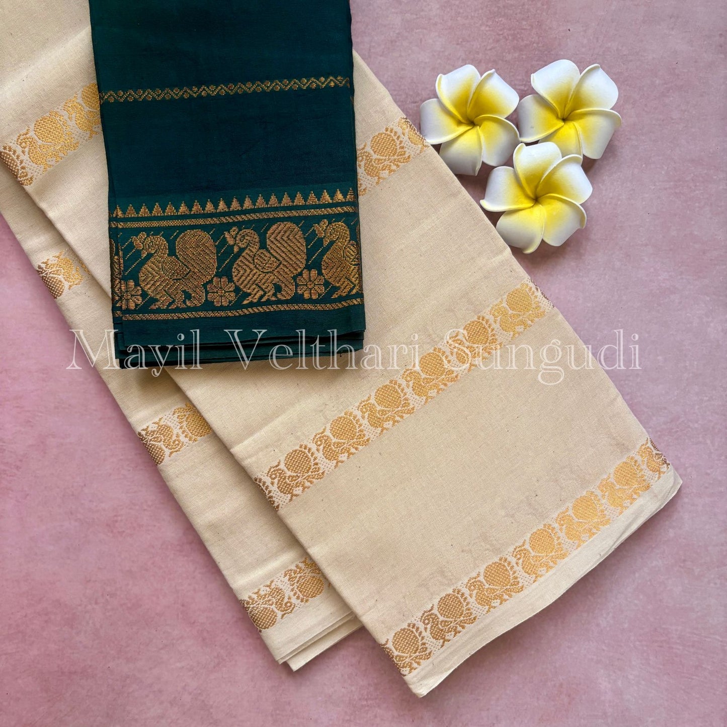 Velthari Sungudi Cotton saree - off white