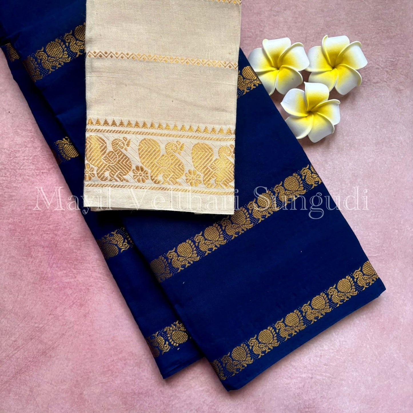Velthari Sungudi Cotton sarees - navy blue