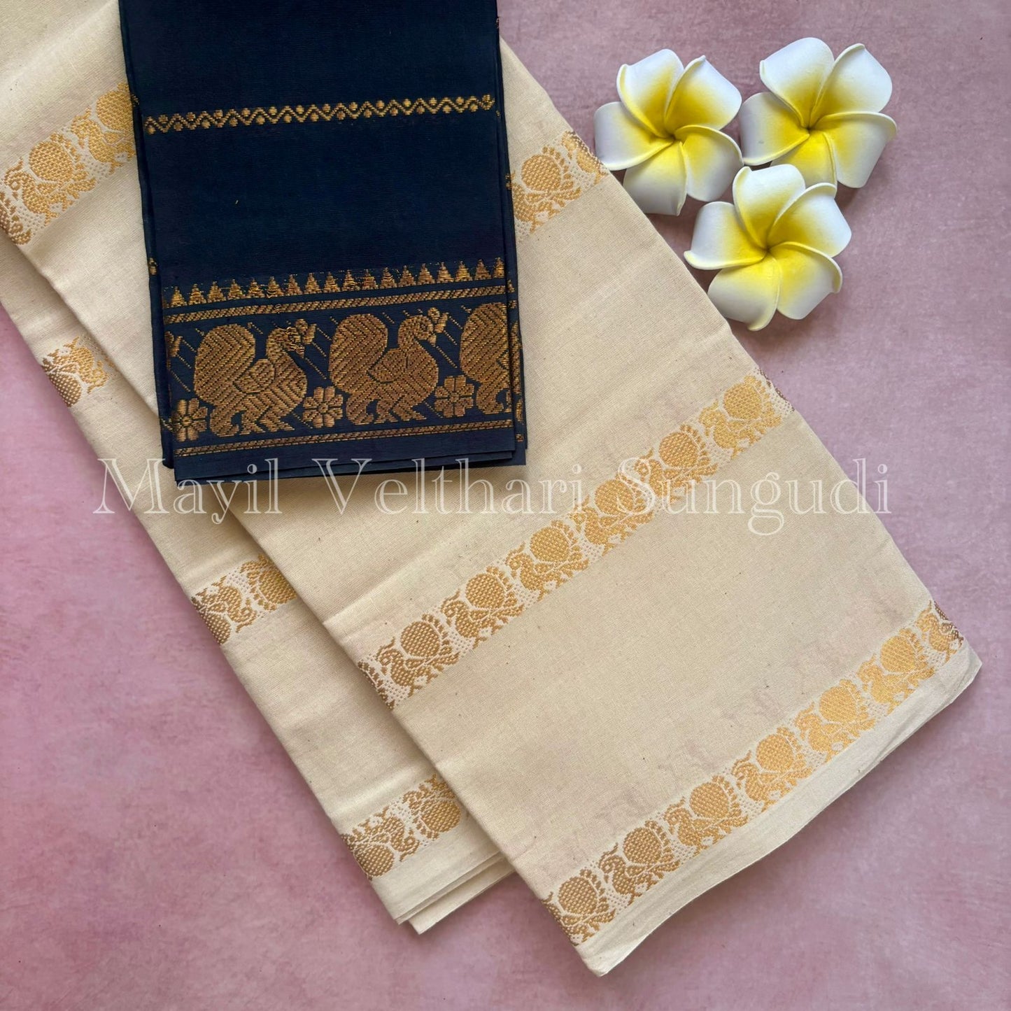 Velthari Sungudi Cotton saree - off white
