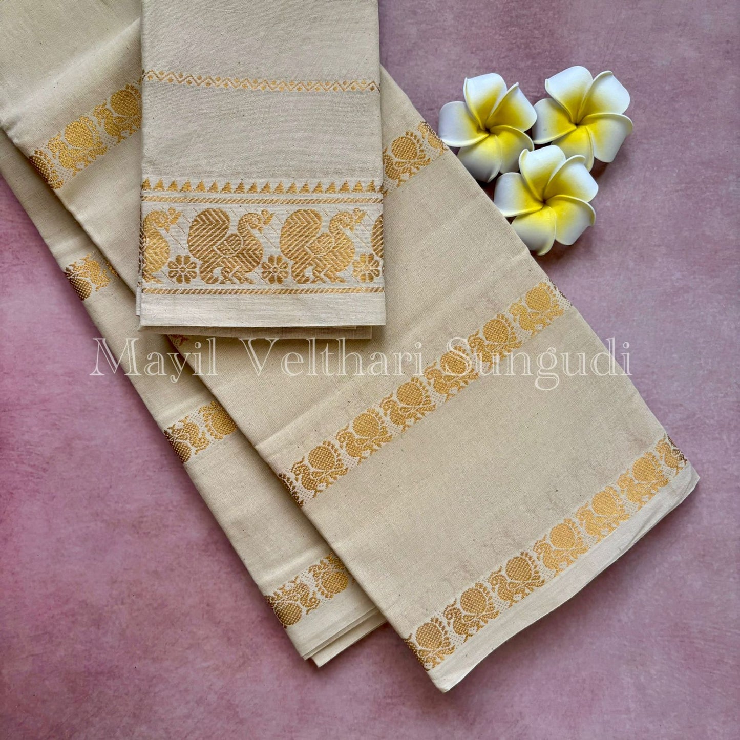 Velthari Sungudi Cotton saree - off white