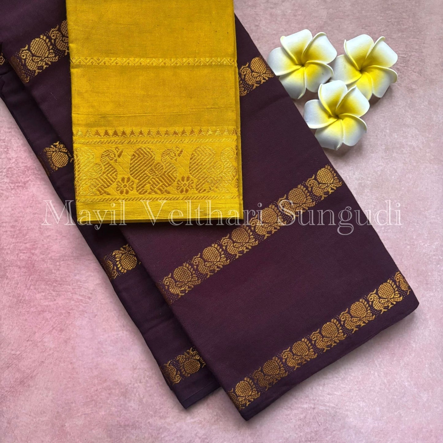 Velthari Sungudi Cotton saree - Coffee brown