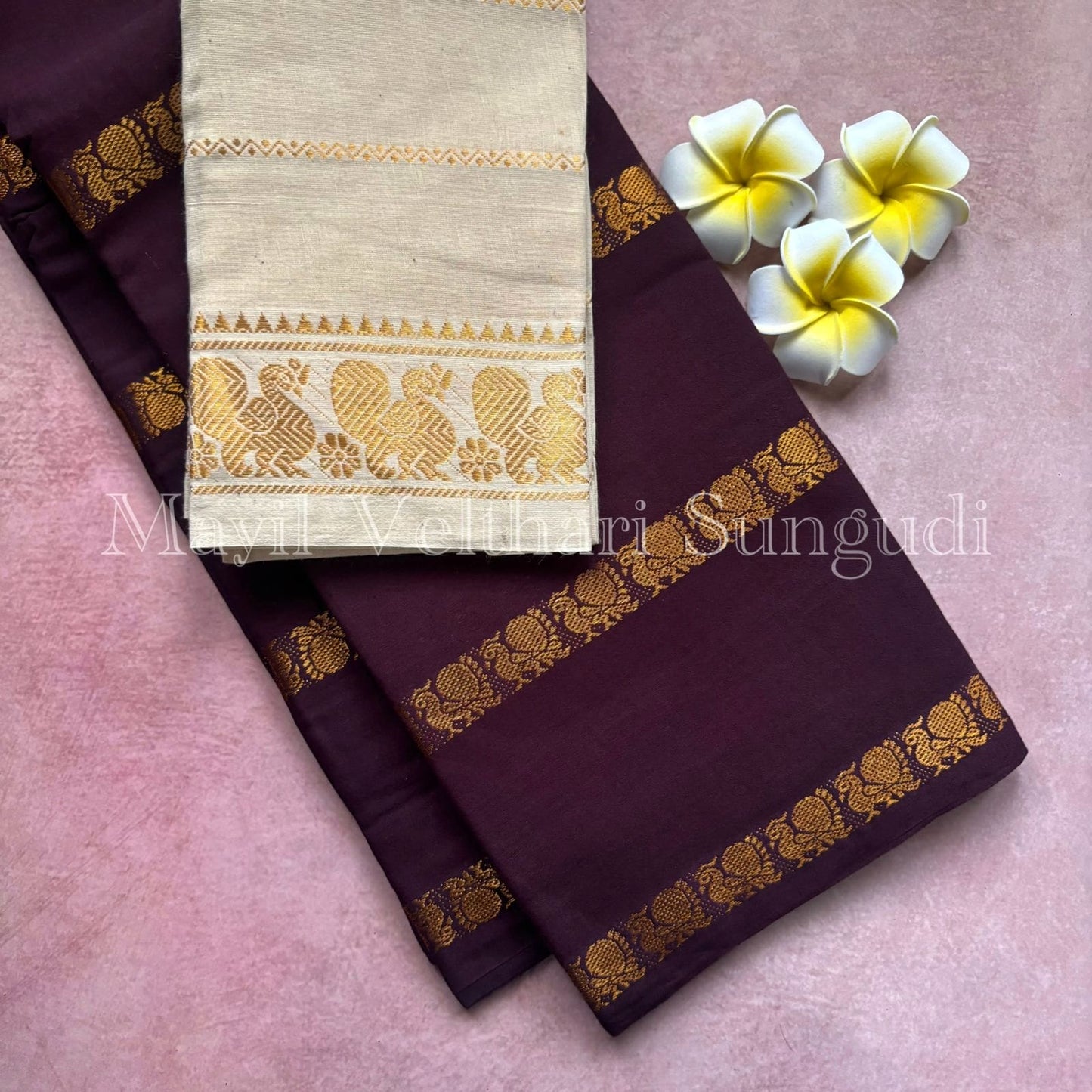 Velthari Sungudi Cotton saree - Coffee brown
