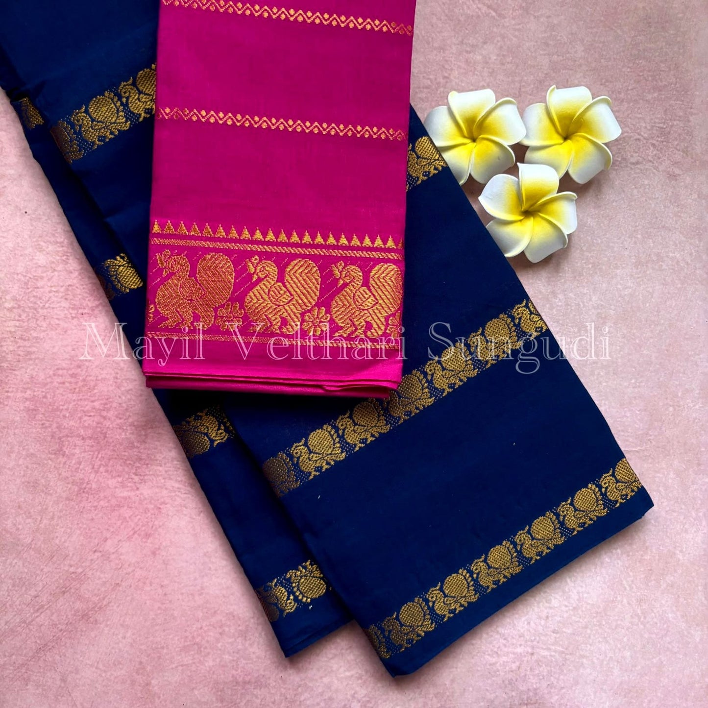 Velthari Sungudi Cotton sarees - navy blue