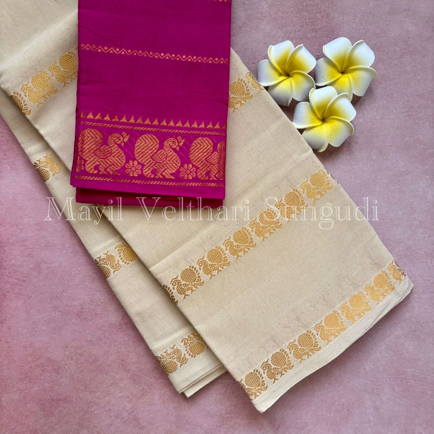 Velthari Sungudi Cotton saree - off white