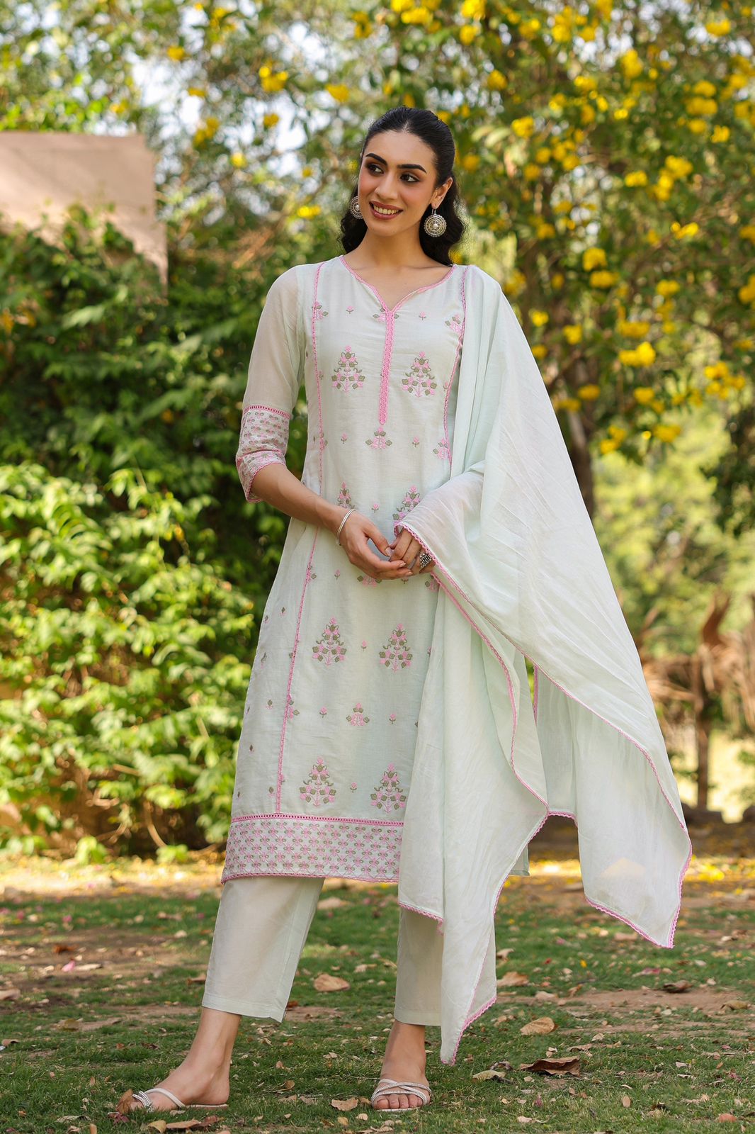 Mint green Cotton Kurta set