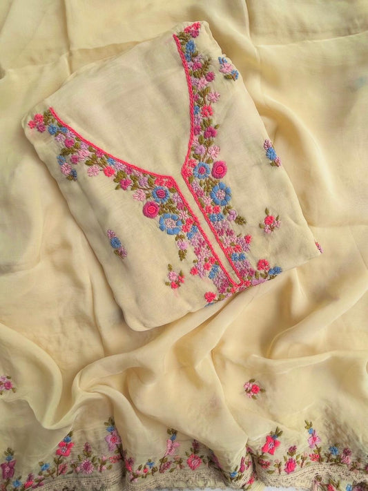 Unstitched Georgette French knot embroidered set